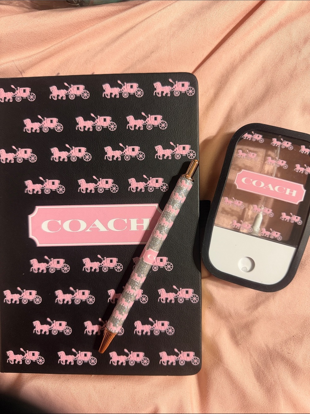 Black & Pink journal Set with matching Pen and sanitizer spray bottle